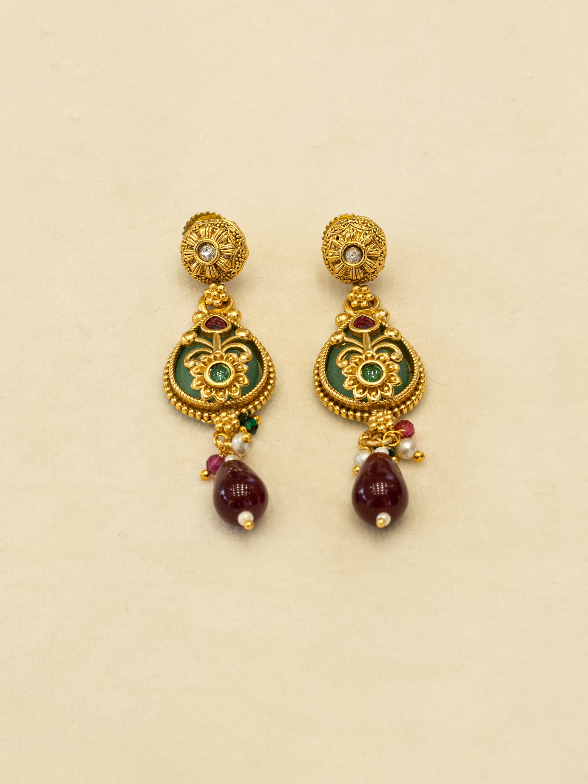 Aanura Layered Gold Necklace Set with Pearl Drop Earrings