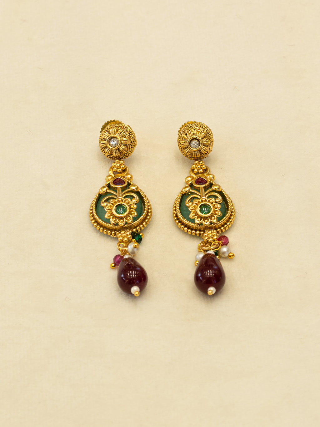 Aanura Layered Gold Necklace Set with Pearl Drop Earrings