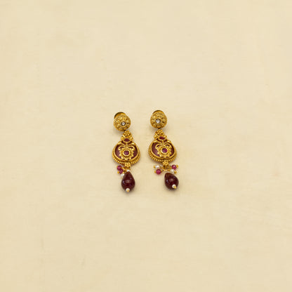 Aanura Layered Gold Necklace Set with Pearl Drop Earrings