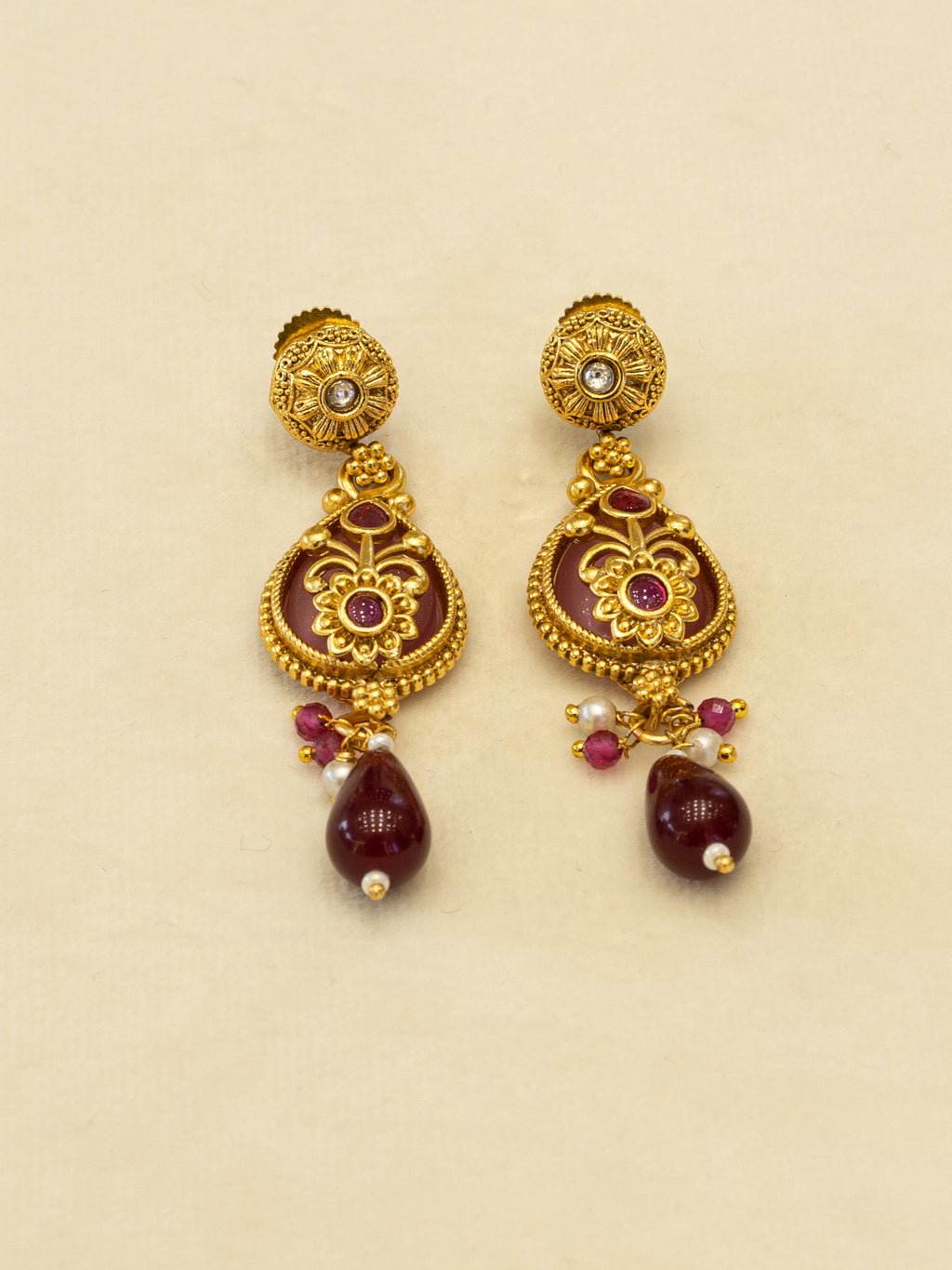 Aanura Layered Gold Necklace Set with Pearl Drop Earrings
