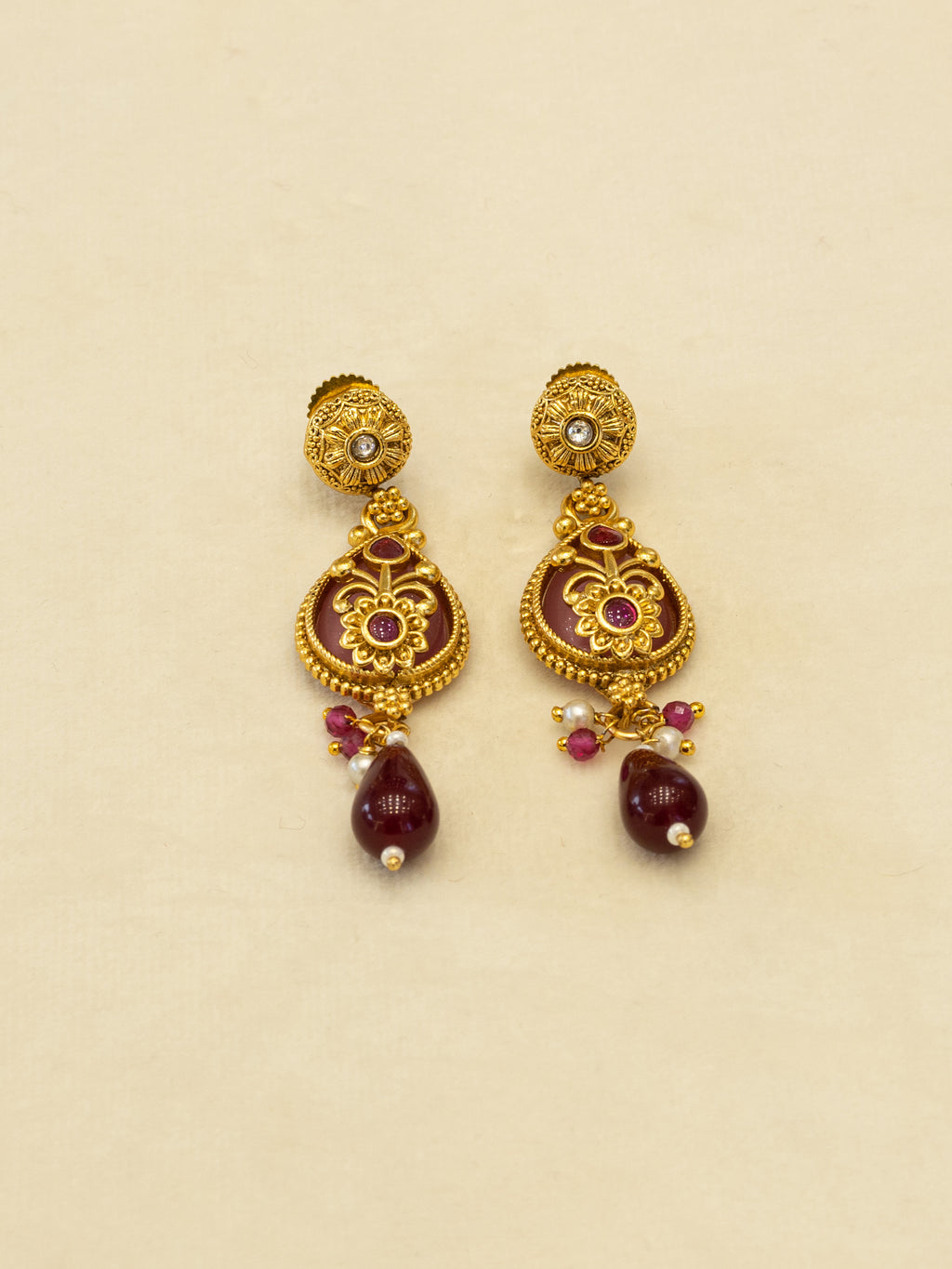Aanura Layered Gold Necklace Set with Pearl Drop Earrings