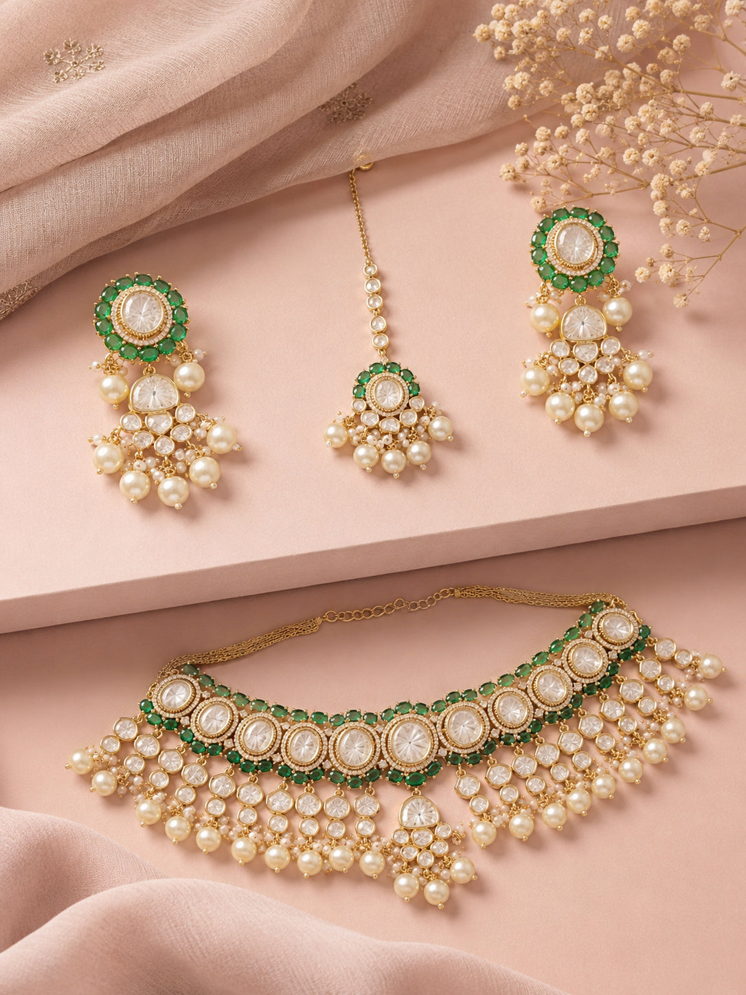 Aanura Pearl Kundan Bridal Necklace Set
