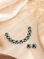 Aanura Purple Emerald-Cut Crystal Necklace Set Stainless