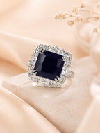 Rhodium Plated Emerald Cocktail Anti-Tarnish Waterproof Ring