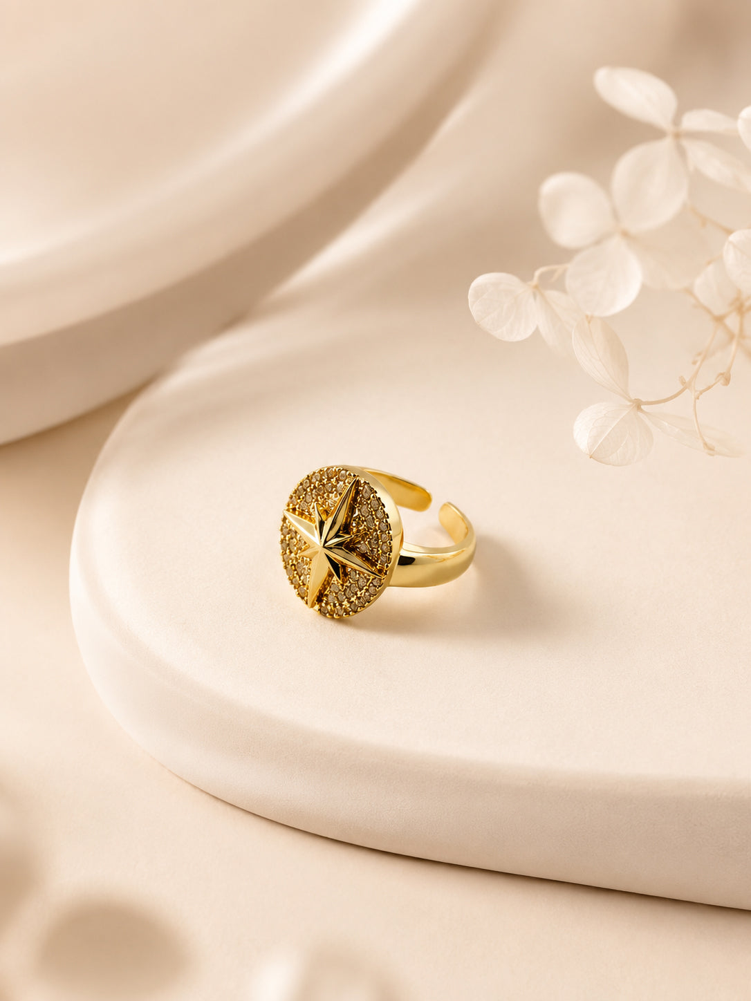 18K Gold Plated Golden Crystal Compass Ring