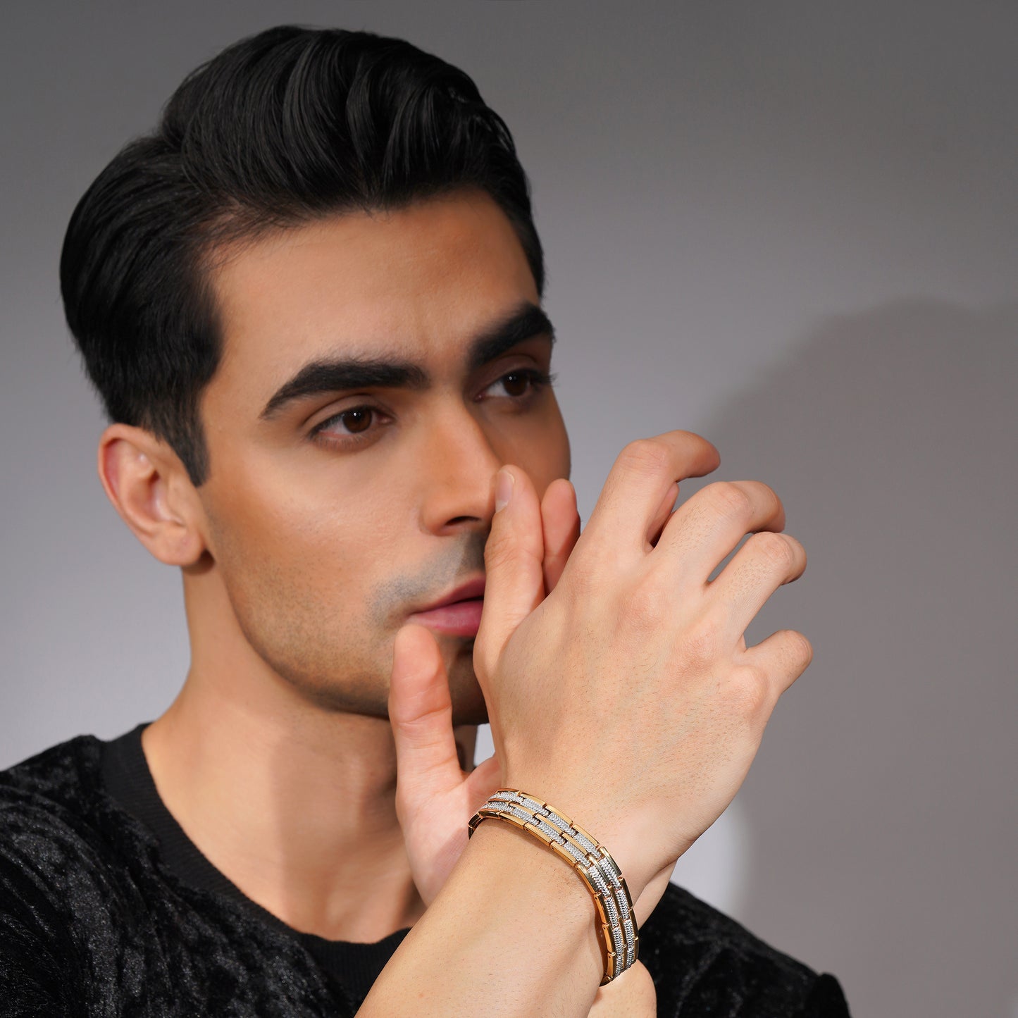 Aanura Gold Stainless Steel Textured Bracelet For Men