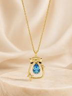 18K Gold Plated Sea Blue Teardrop Bow Charm Necklace