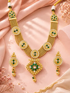 Aanura Antique Long Necklace with Ruby Pendant & Pearls