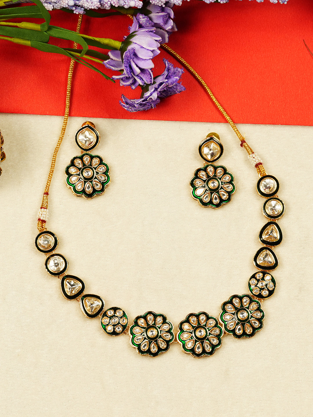 Aanura Gold Plated Floral Necklace Set