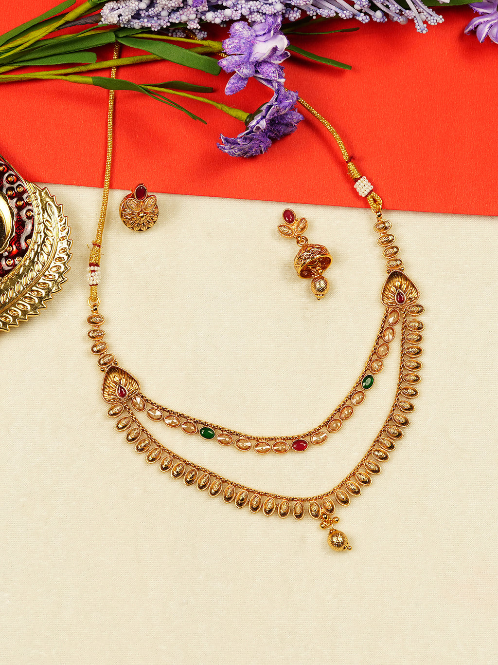 Aanura Gold Plated Dual-Layer Necklace Set