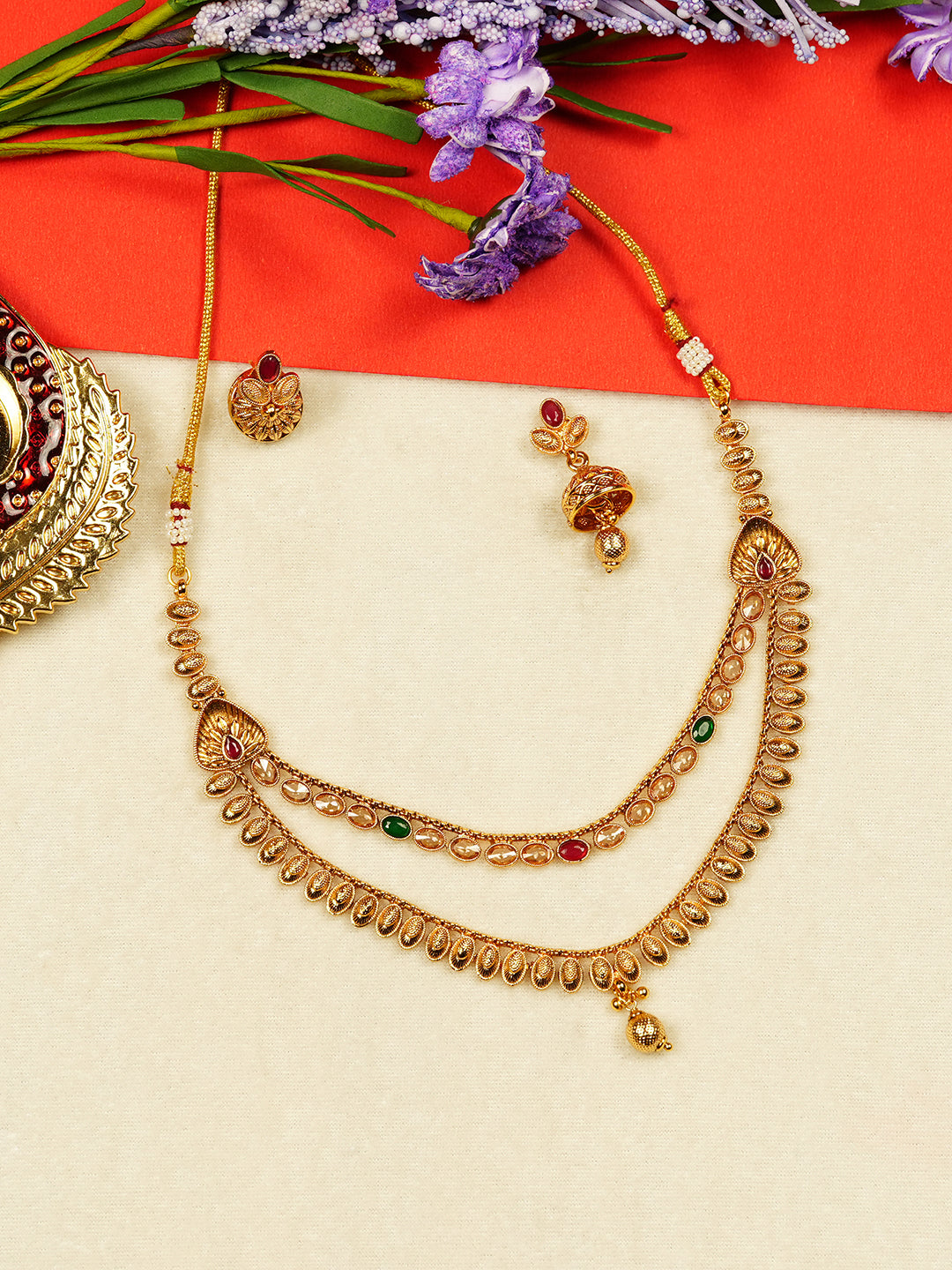 Aanura Gold Plated Dual-Layer Necklace Set