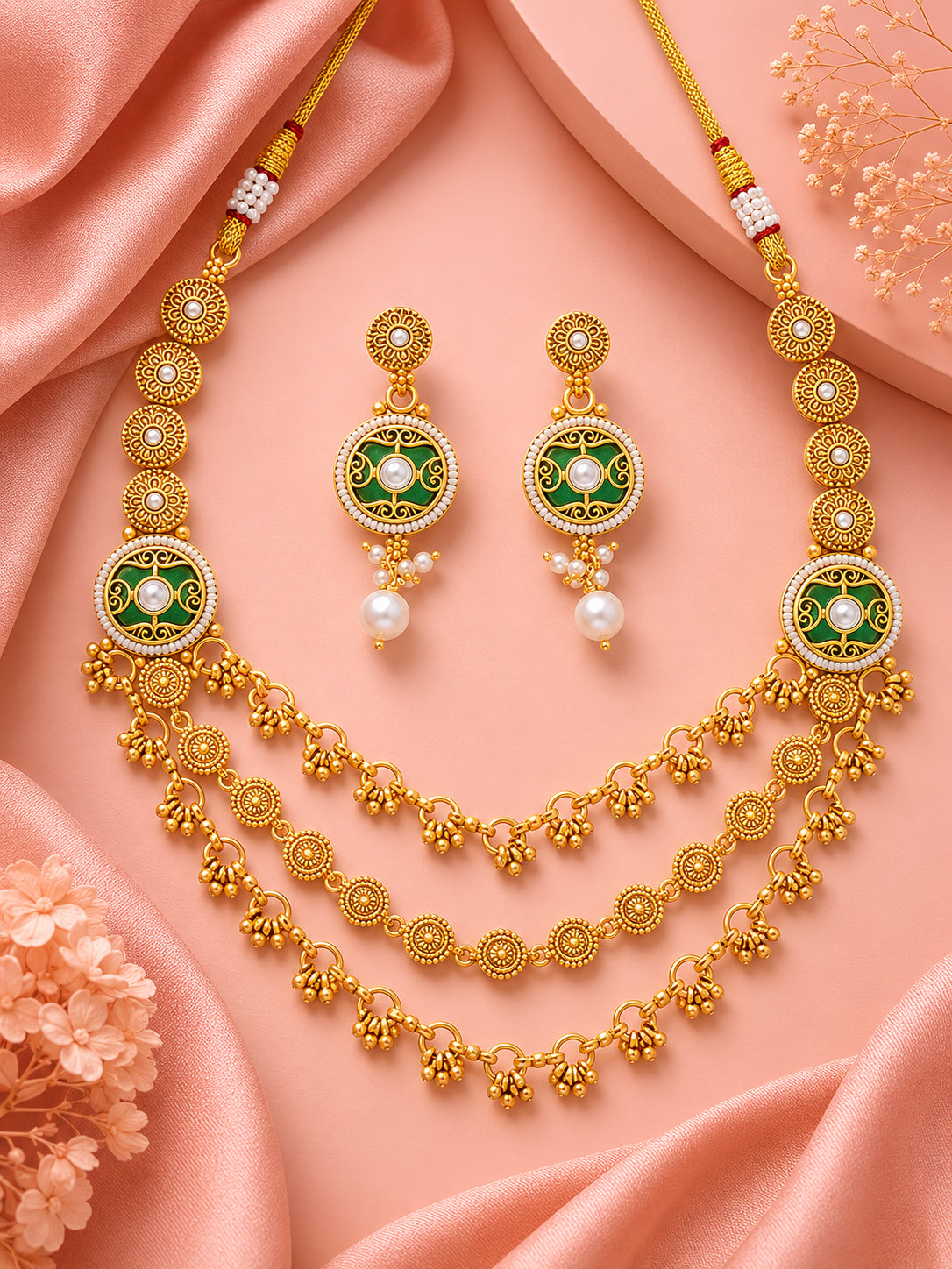 Aanura Gold-Plated Layered Necklace & Earrings Set