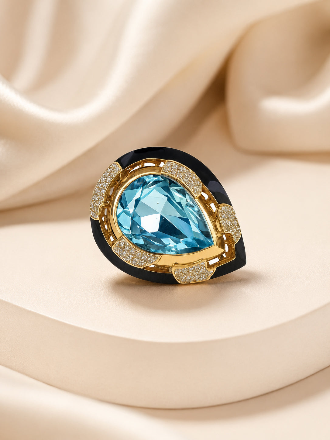 18K Gold Plated Oversized Crystal Anti-Tarnish Waterproof Ring