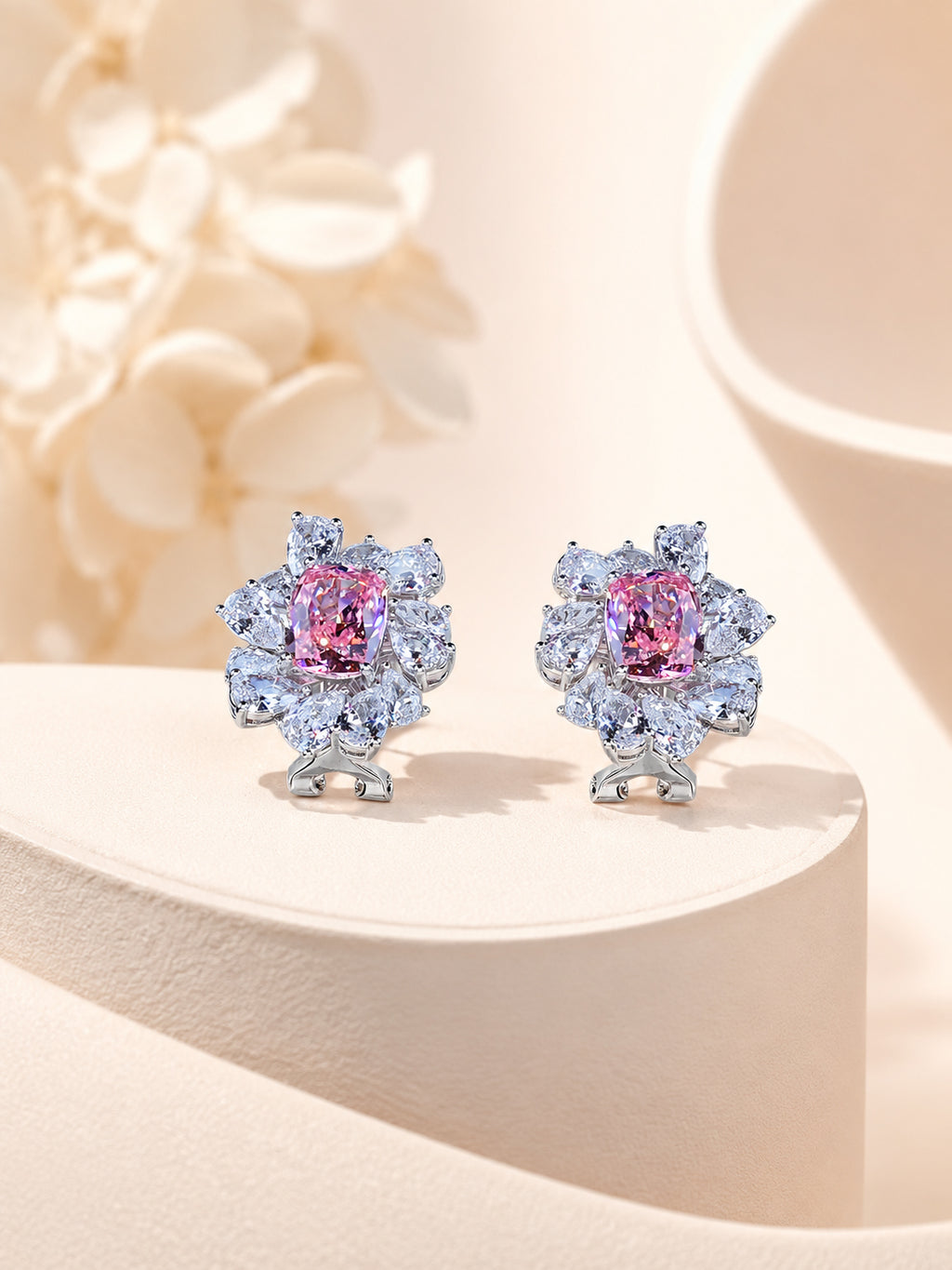 Aanura Red Gemstone Floral Halo Stud Earrings