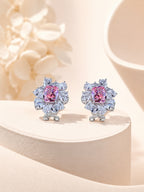 Aanura Red Gemstone Floral Halo Stud Earrings