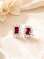 Aanura Emerald-Cut Green CZ Halo Statement Stud Earrings