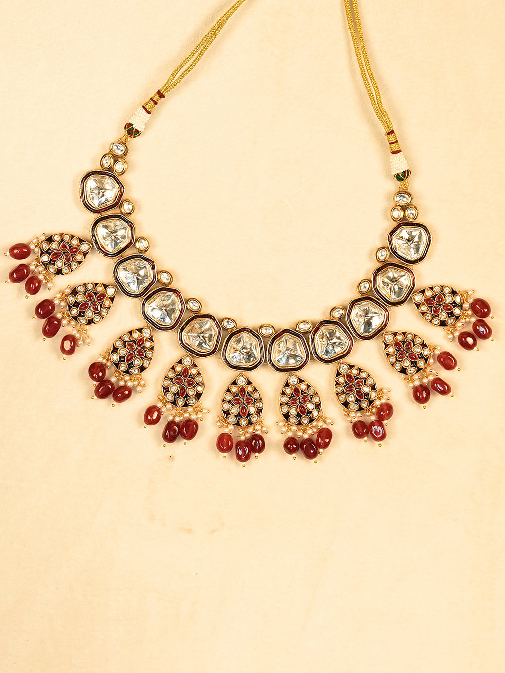 Aanura Gold Traditional Necklace Set With Earrings