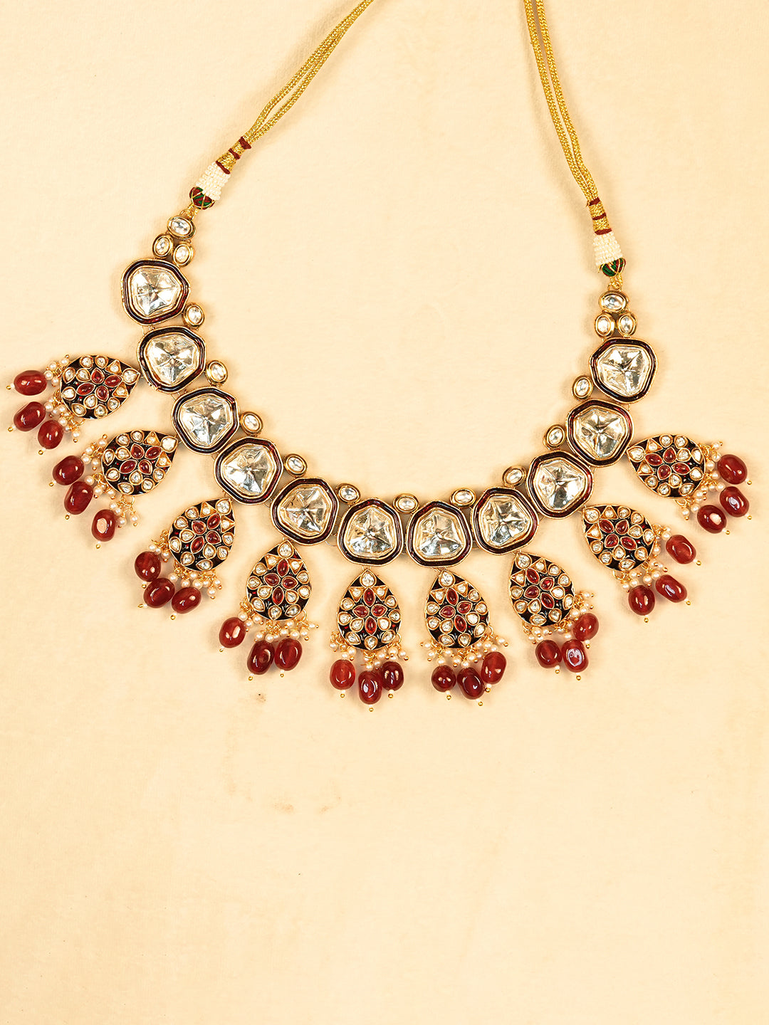 Aanura Gold Traditional Necklace Set With Earrings