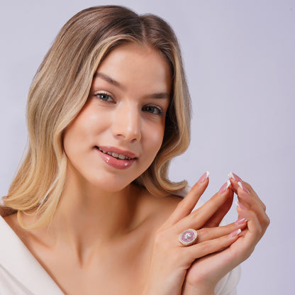 Aanura Gold Tone Oval Crystal Halo Ring