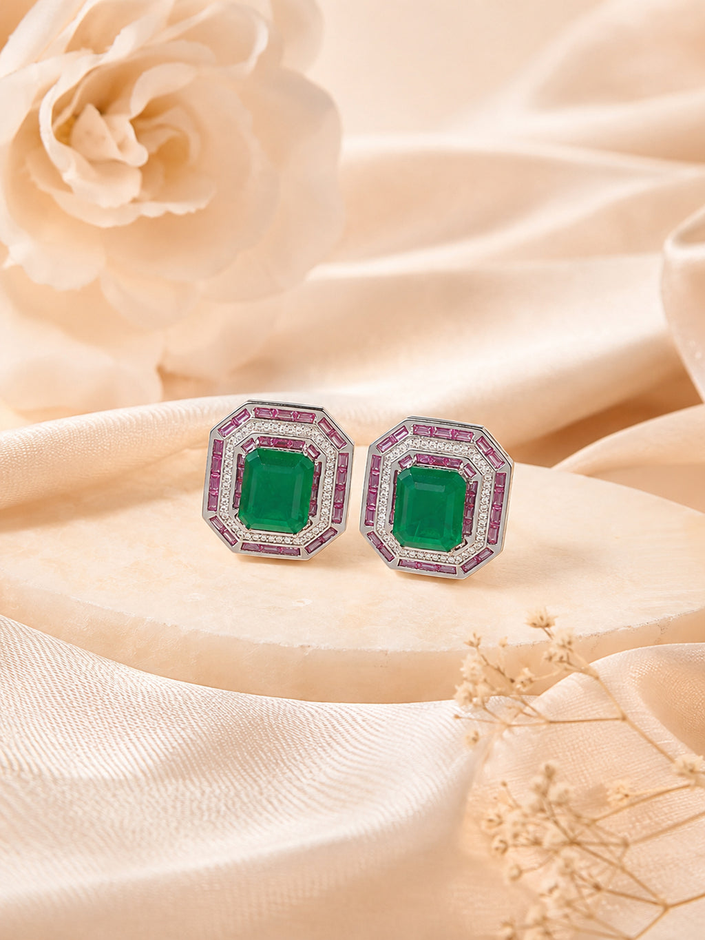 Aanura Ruby & Emerald Octagon Stud Earrings