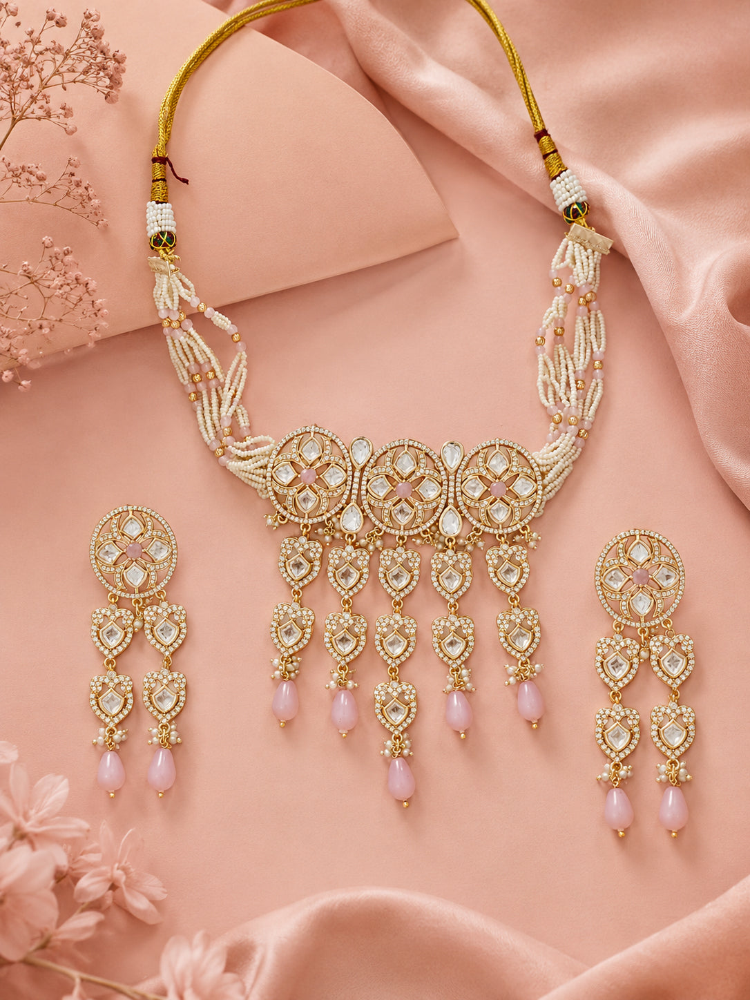 Aanura Green Drop Kundan Choker Necklace & Earrings
