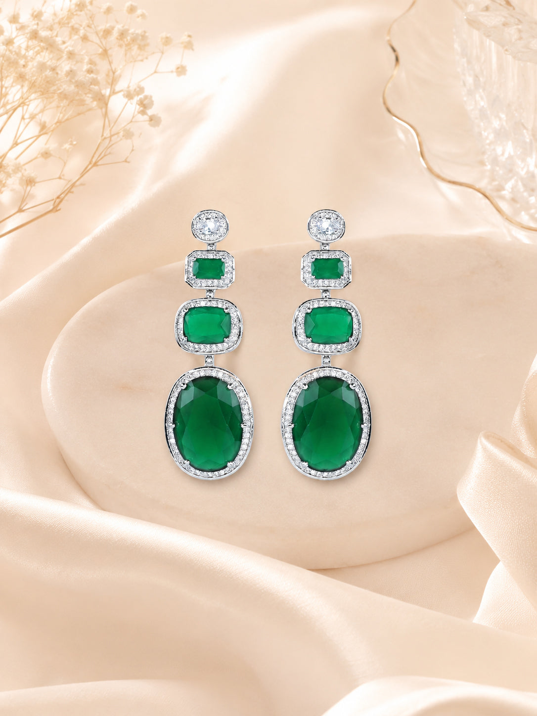 Emerald Cascade Triple Dangle Earrings