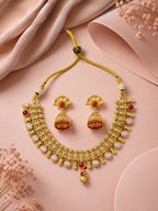 Aanura Gold-Plated Kundan Necklace & Earrings Set