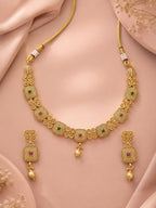 Aanura Gold Plated Ruby Grid Necklace Set