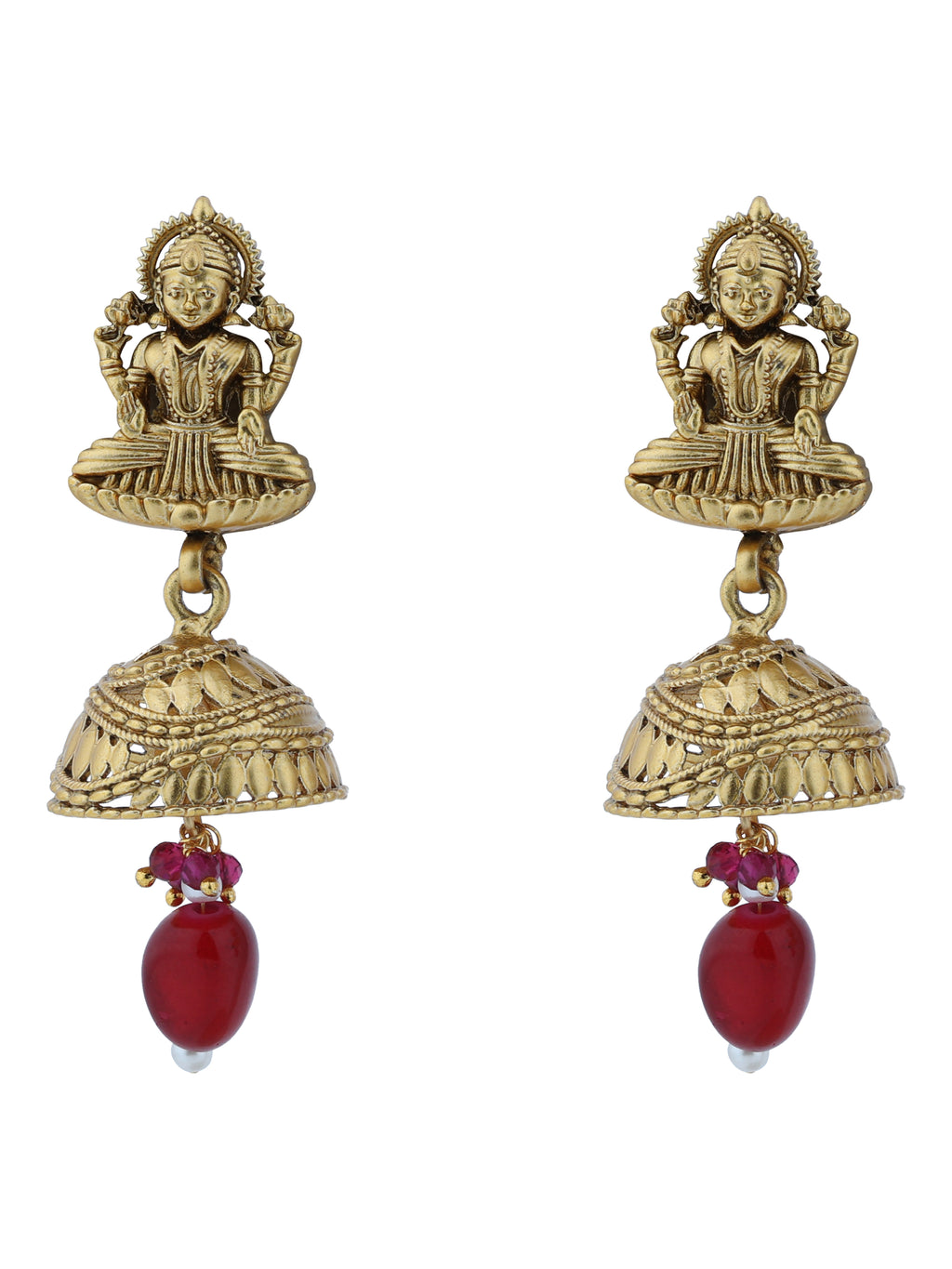 Aanura Temple Earrings with Red Stone Drop