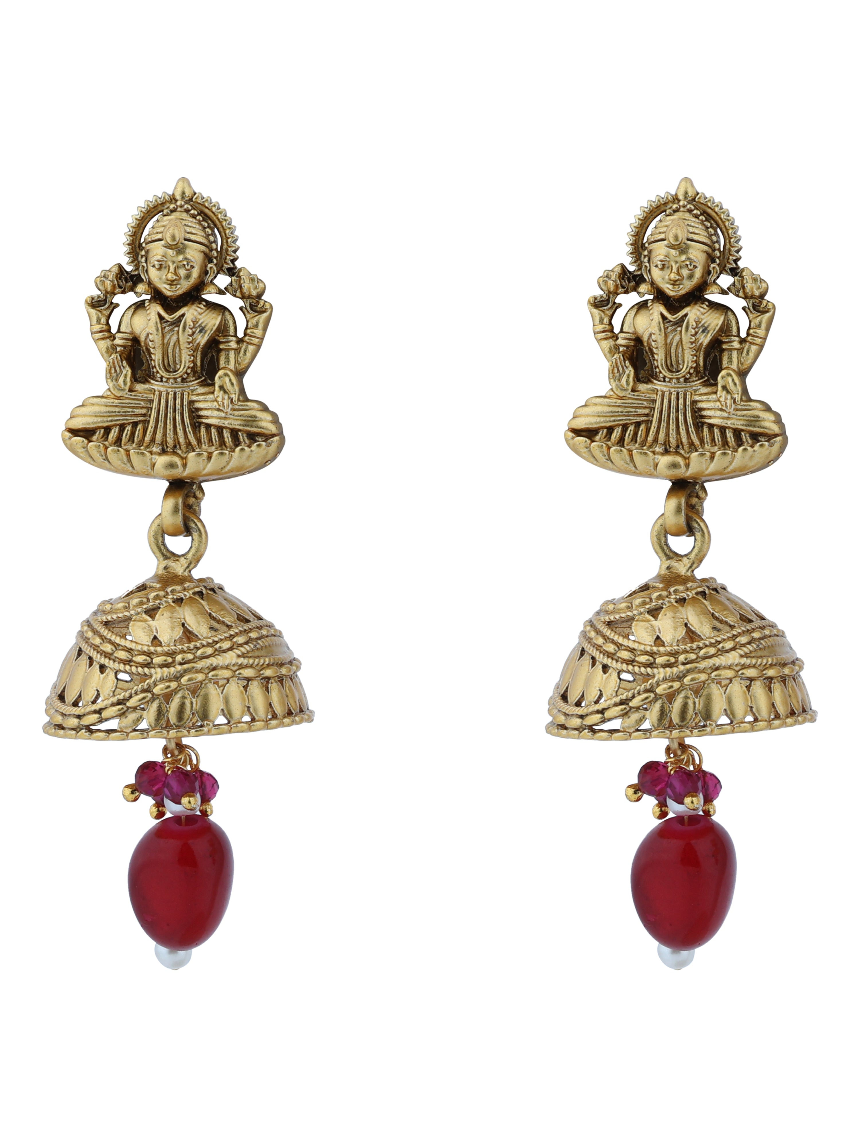Aanura Temple Earrings with Red Stone Drop