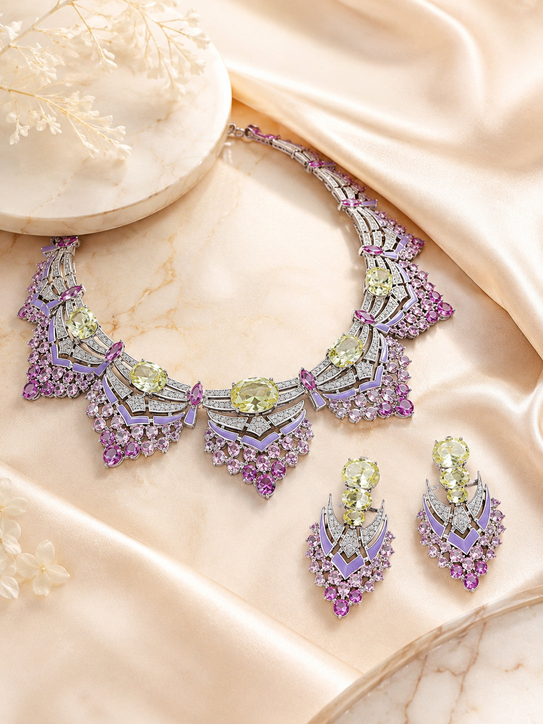 Aanura Yellow & Purple Statement Choker Necklace