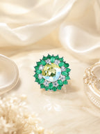 Rhodium Plated Emerald Cluster Anti-Tarnish Waterproof Ring