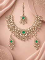 Aanura Bridal Emerald Kundan Necklace with Tikka Set