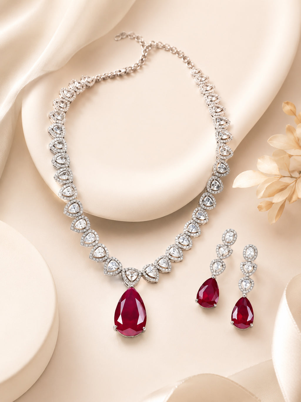 Aanura Purple Teardrop Crystal Necklace Set