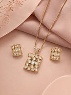 Aanura Minimal Kundan Pendant Necklace with Earrings