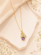 18K Gold Plated Purple Floral Crystal Drop Necklace