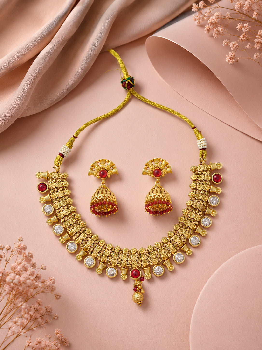 Aanura Gold-Plated Kundan Necklace & Earrings Set