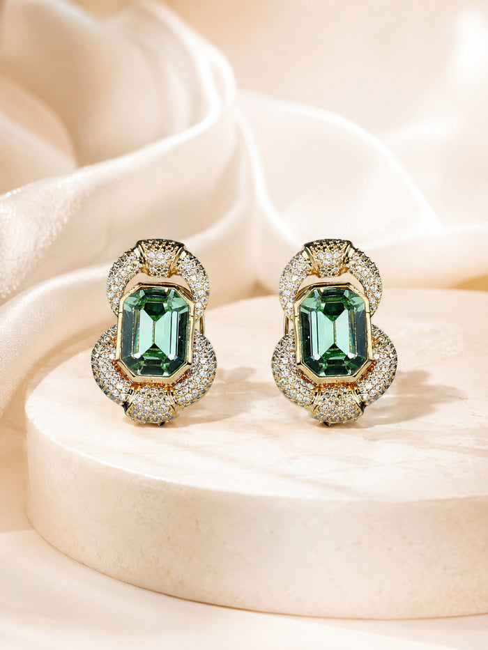 Aanura Emerald Halo Iridescent Crystal Stud Earrings