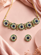 Aanura Navratna Choker Necklace with Green Center Stones