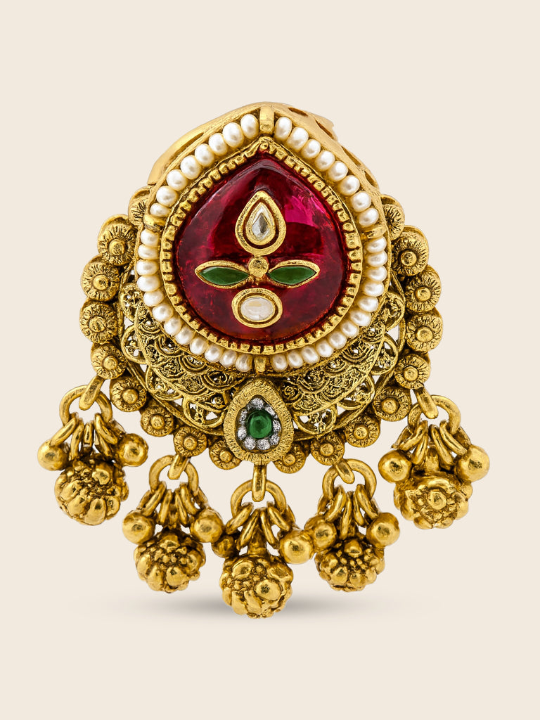 Aanura Gold-Plated Ruby Green Heritage Ring