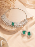 Aanura Ruby Emerald-Cut Necklace Set in Stainless Steel