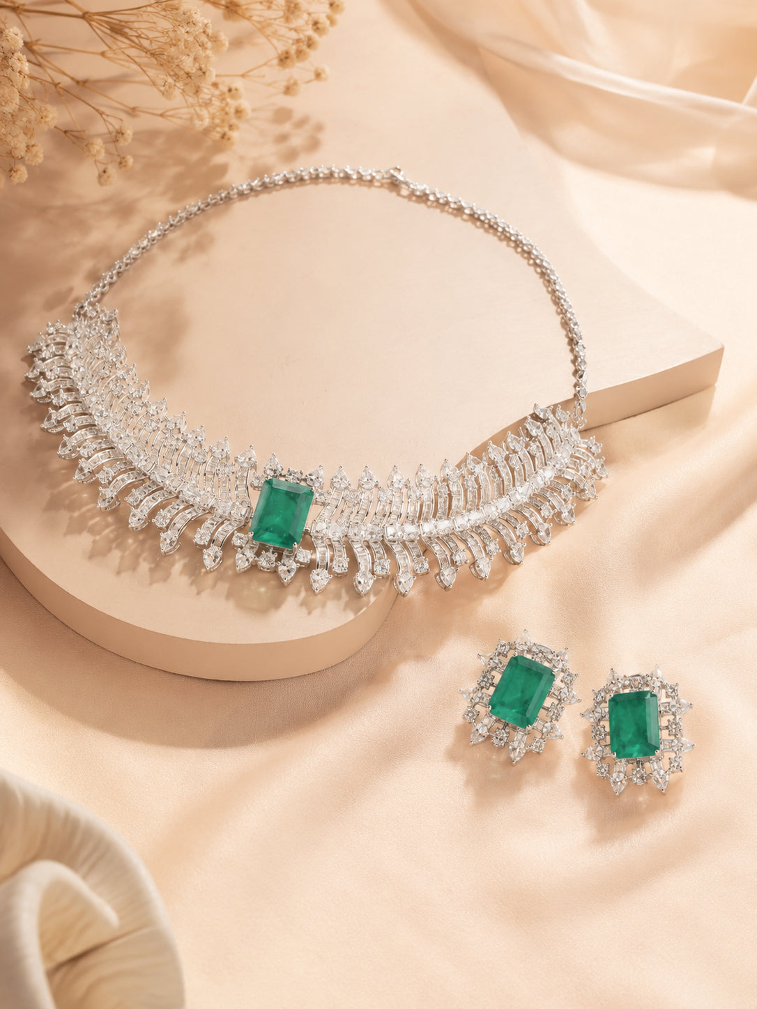 Aanura Ruby Emerald-Cut Necklace Set in Stainless Steel