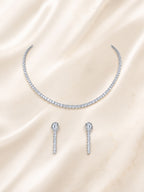 Aanura Diamond Tennis Necklace Set with Drop Earrings