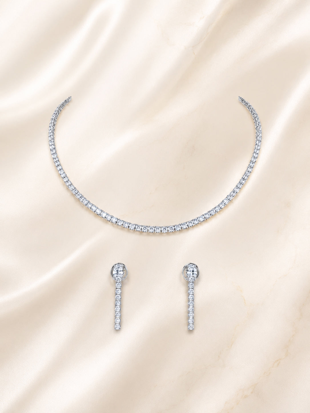 Aanura Diamond Tennis Necklace Set with Drop Earrings