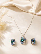 Aanura Pastel Green Peach Rectangular Necklace & Earrings