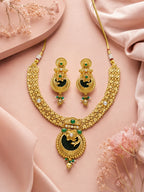 Aanura Temple Style Gold Necklace Set with Earrings