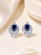 Aanura Red Oval Gemstone Pear Halo Stud Earrings