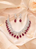 Aanura Ruby Teardrop Floral Necklace Set