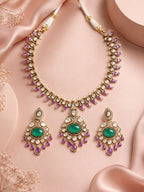 Aanura Royal Green Kundan Bridal Necklace with Earrings