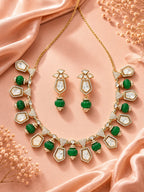Aanura Gold-Plated Navratna Necklace & Earrings